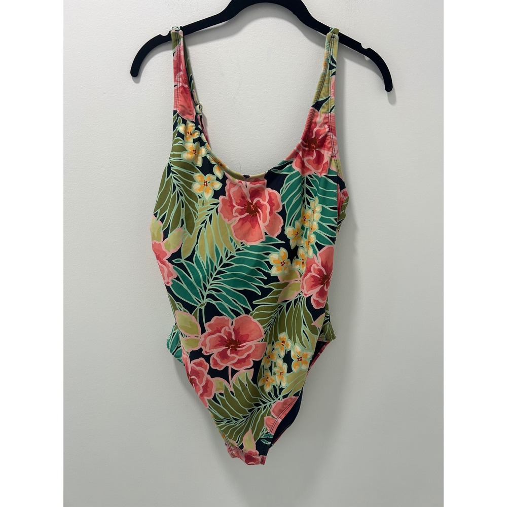 Hurley Womens XL Tropical Floral One Piece Swimsuit Navy Blue Hibiscus Print